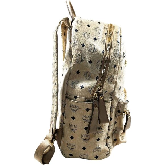 (L4) MCM Backpack Bag Beige PVC - Picture 2 of 9